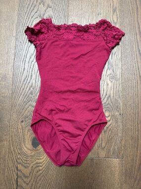 Girls Lace-Trim One-Piece Swimsuit in Deep Berry